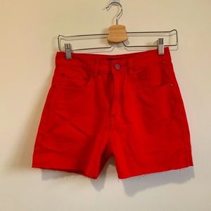 Red denim shorts